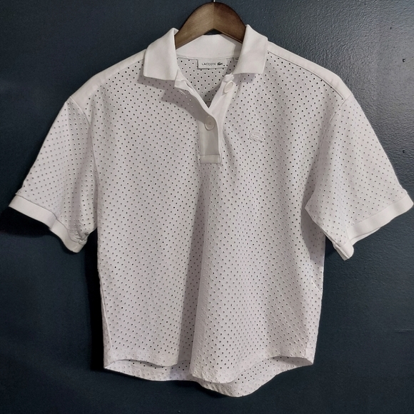 Lacoste Tops - Lacoste Brilliant White Polo Shirt Perforated Cropped Size 38 US M
